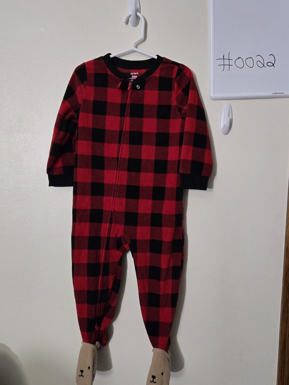 Carter's 24M Red and Black Buffalo Plaid Footed One-Piece #0022